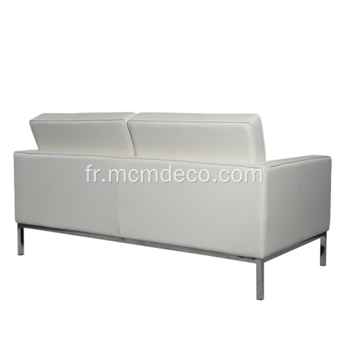 Florence Knoll Blanc Cuir véritable 2 canapé de siège